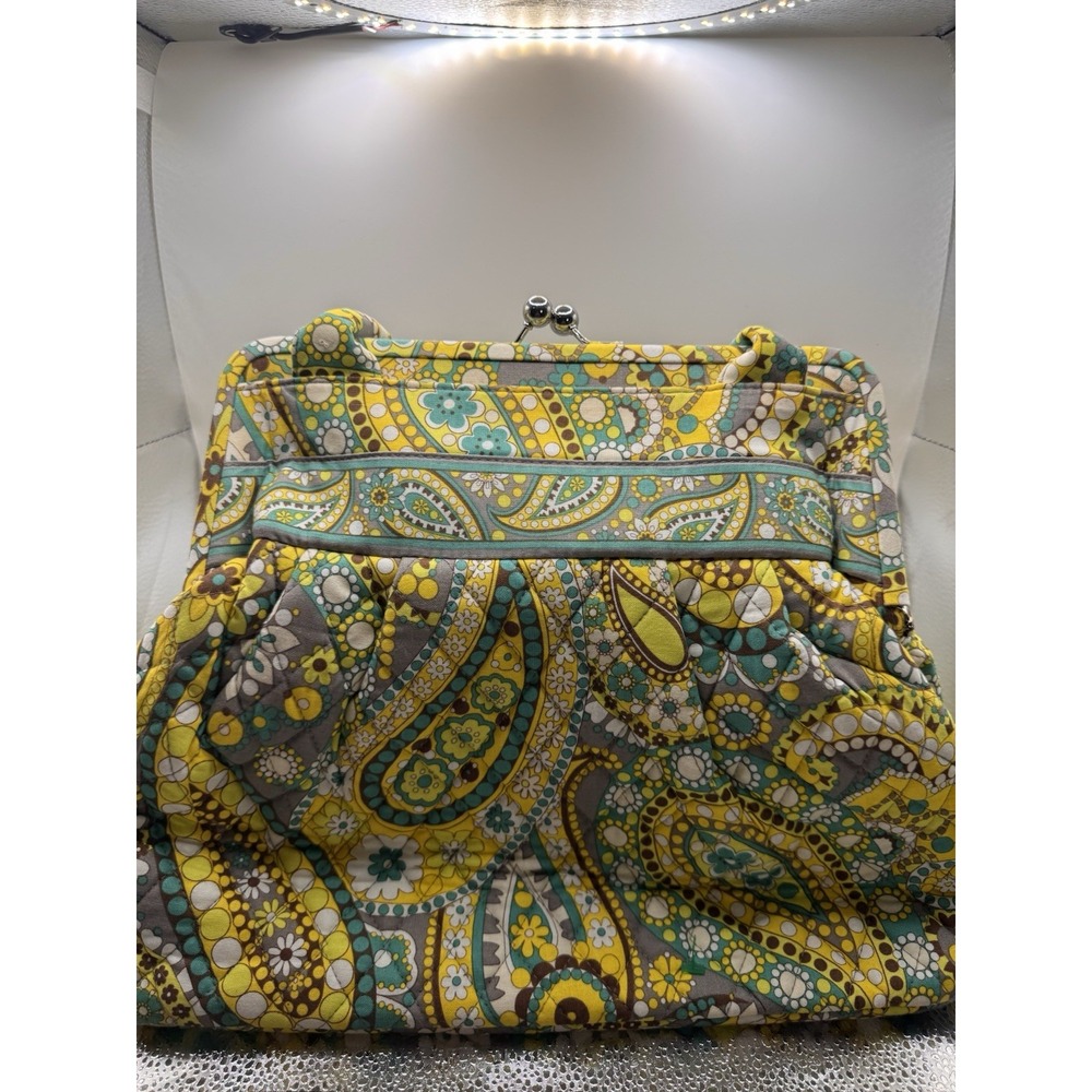 Large Vera Bradley Alice Handbag Kiss Lock Lemon Parfait Purse NWOT Retro Green